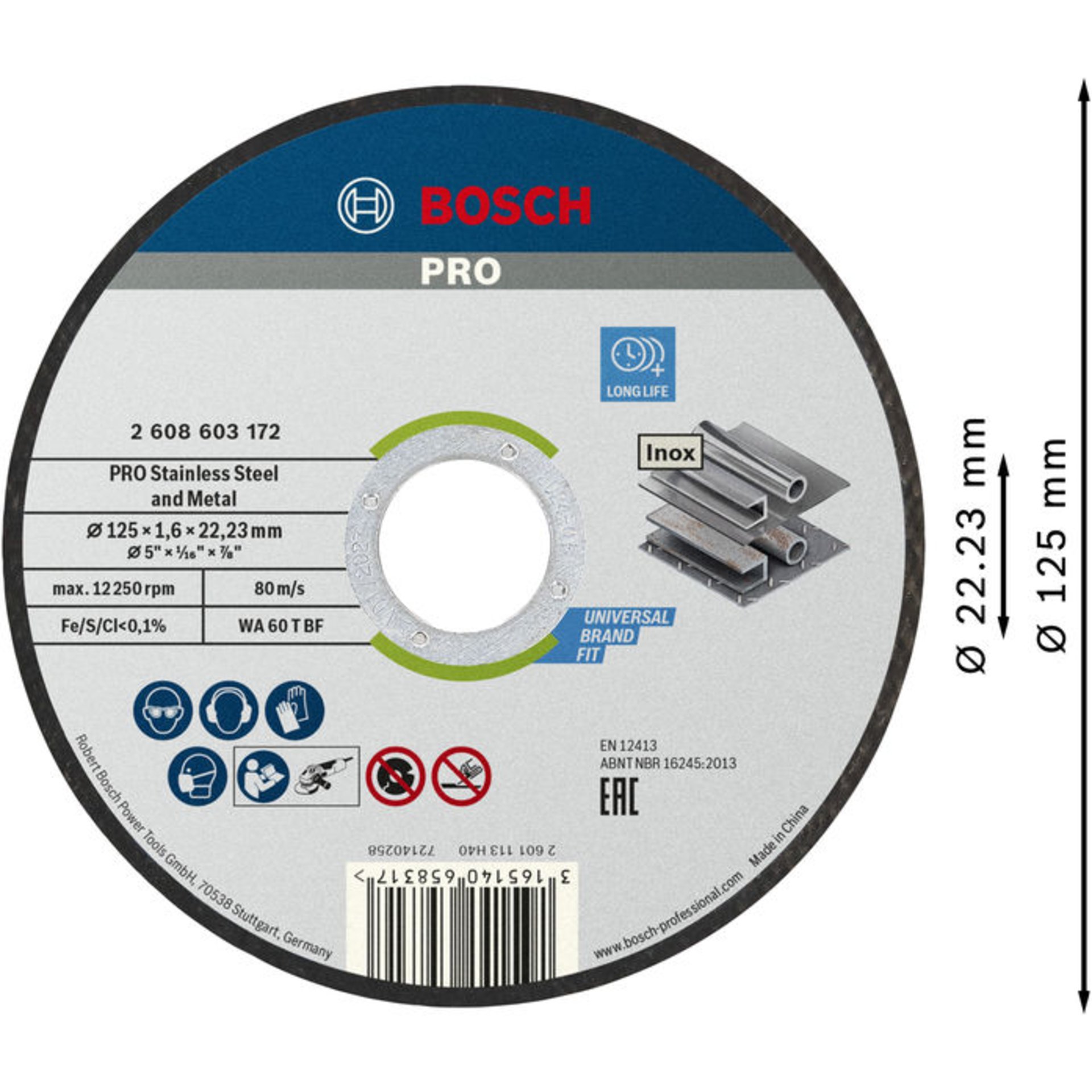 PRO Stainless Steel and Metal Trennscheibe, 125 x 1.6 x 22.23 mm, gerade