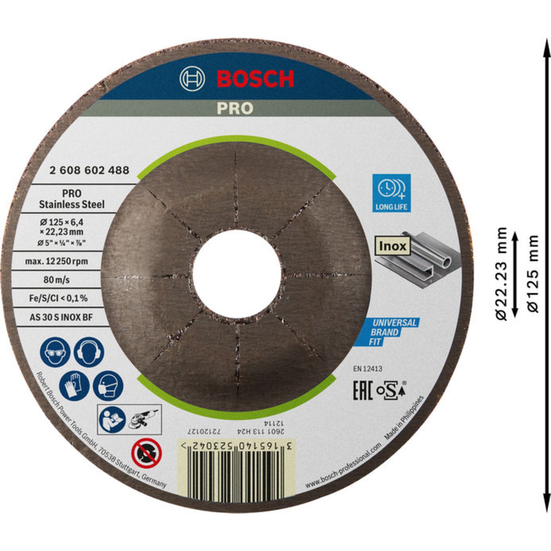 PRO Stainless Steel Schruppscheibe, 125 x 6 x 22,23 mm
