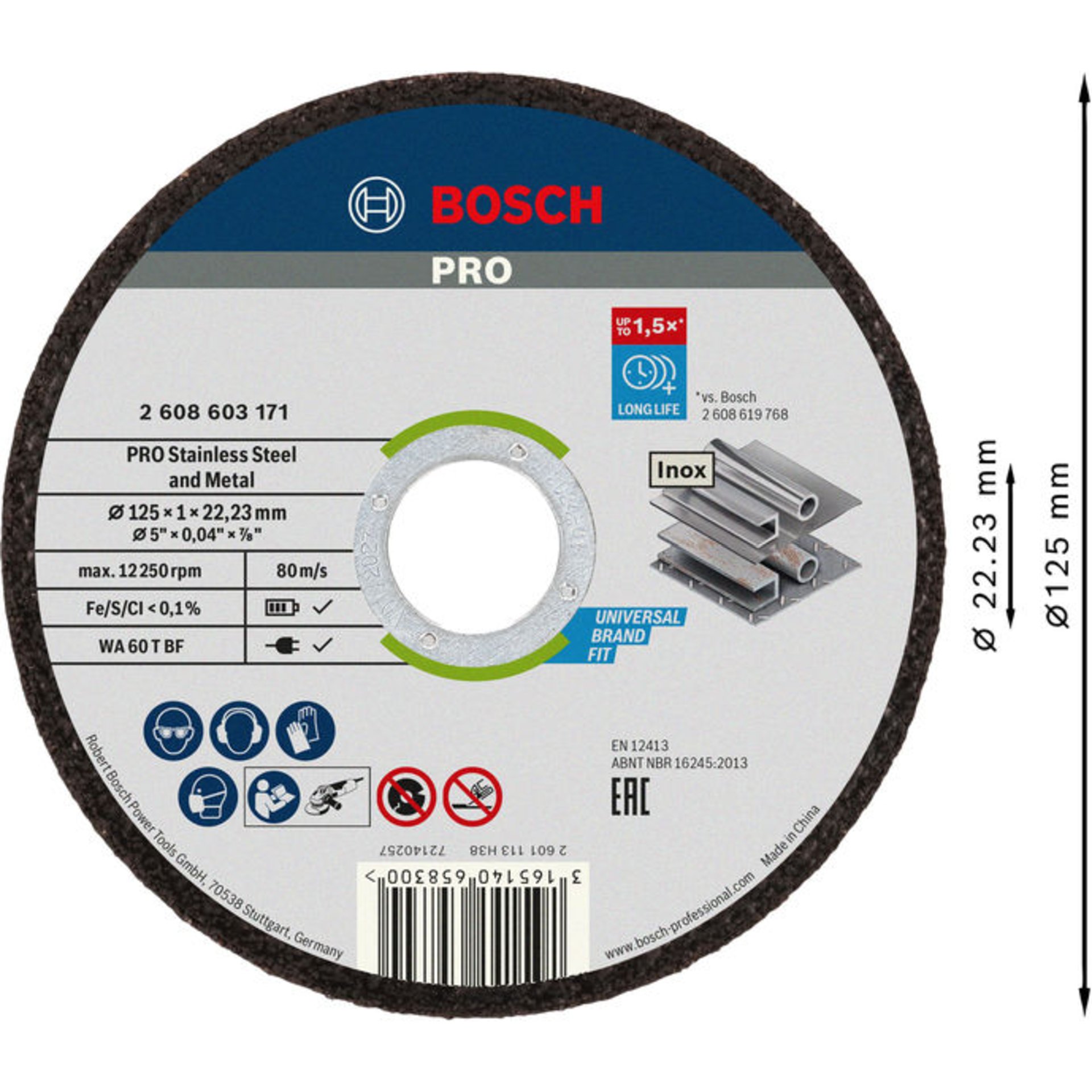 PRO Stainless Steel and Metal Trennscheibe, 125 x 1 x 22.23 mm, gerade