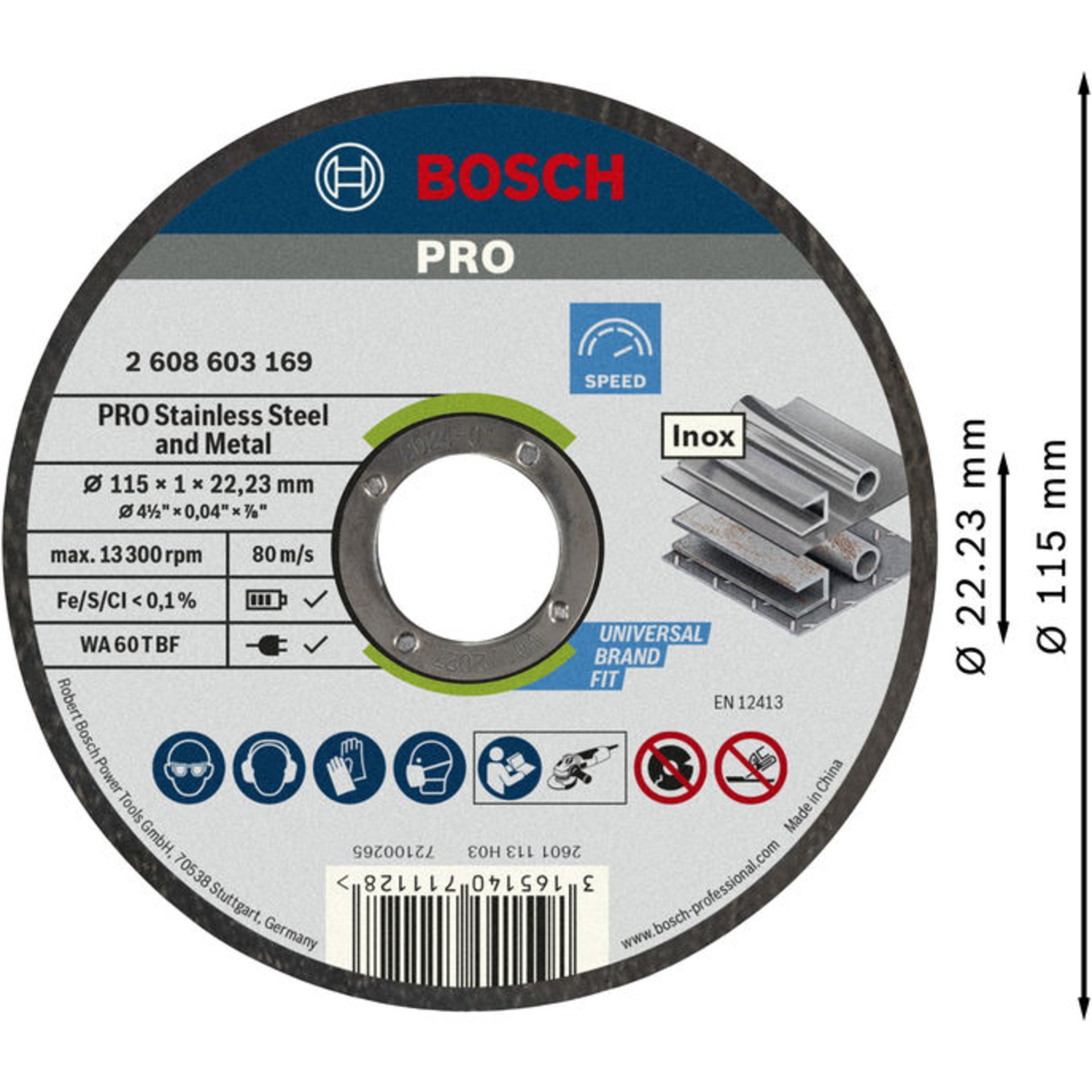 PRO Stainless Steel and Metal Trennscheibe, 115 x 1 x 22.23 mm, gerade, 10-tlg.