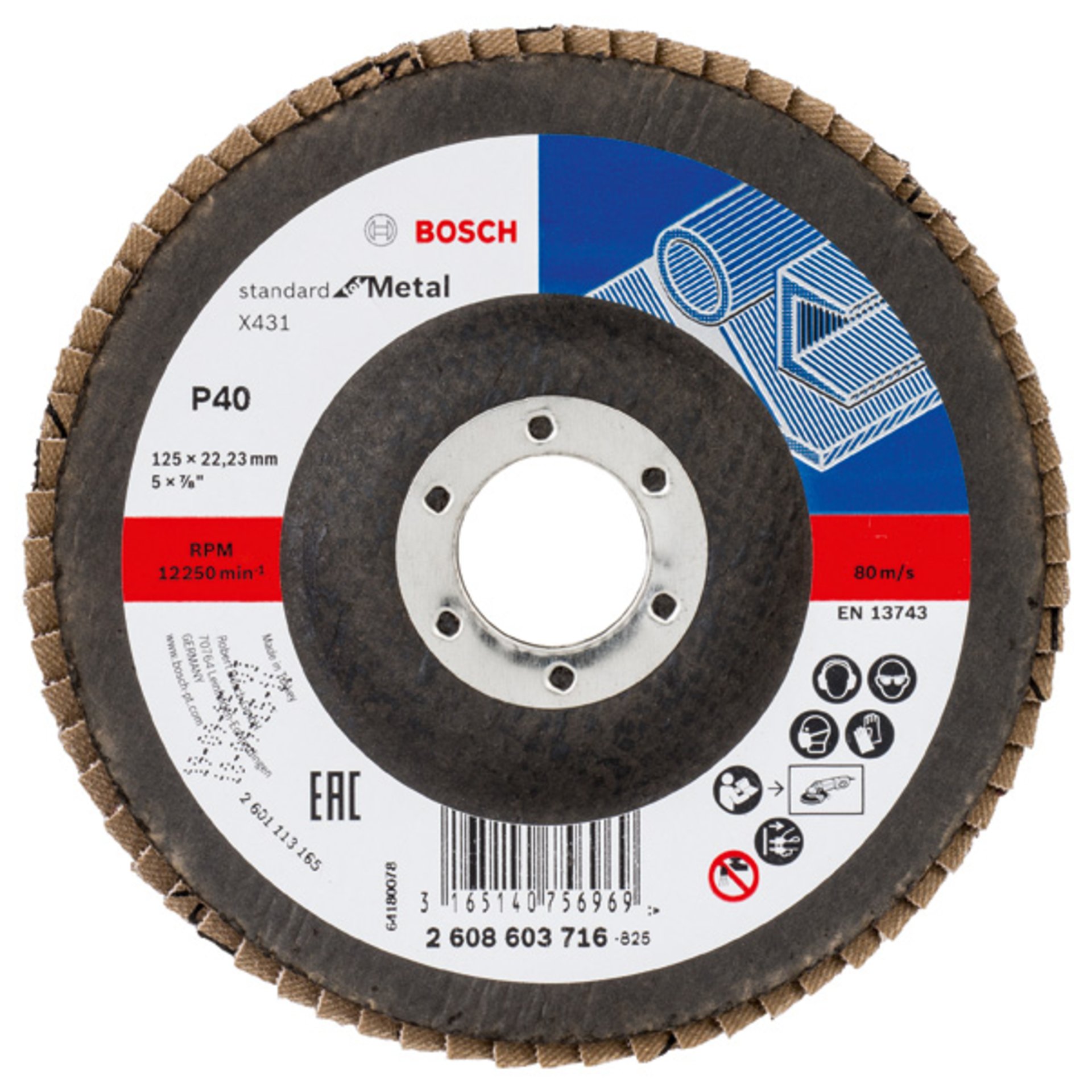 Fächerschleifscheibe X431 Standard for Metal, gerade, 125 mm, 40, Glasgewebe