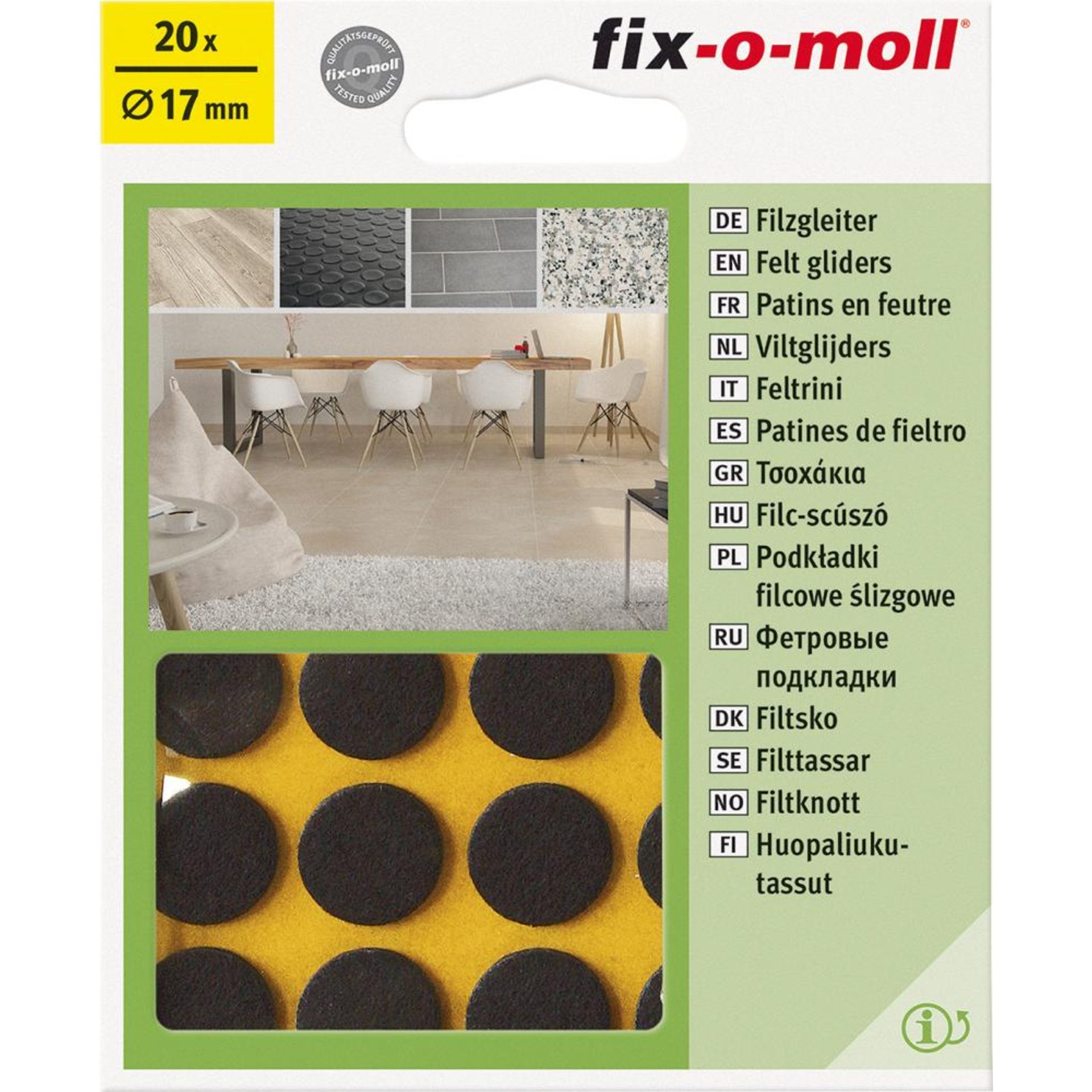 Filzgleiter Ø 17 mm, selbstklebend,braun Inhalt: 20