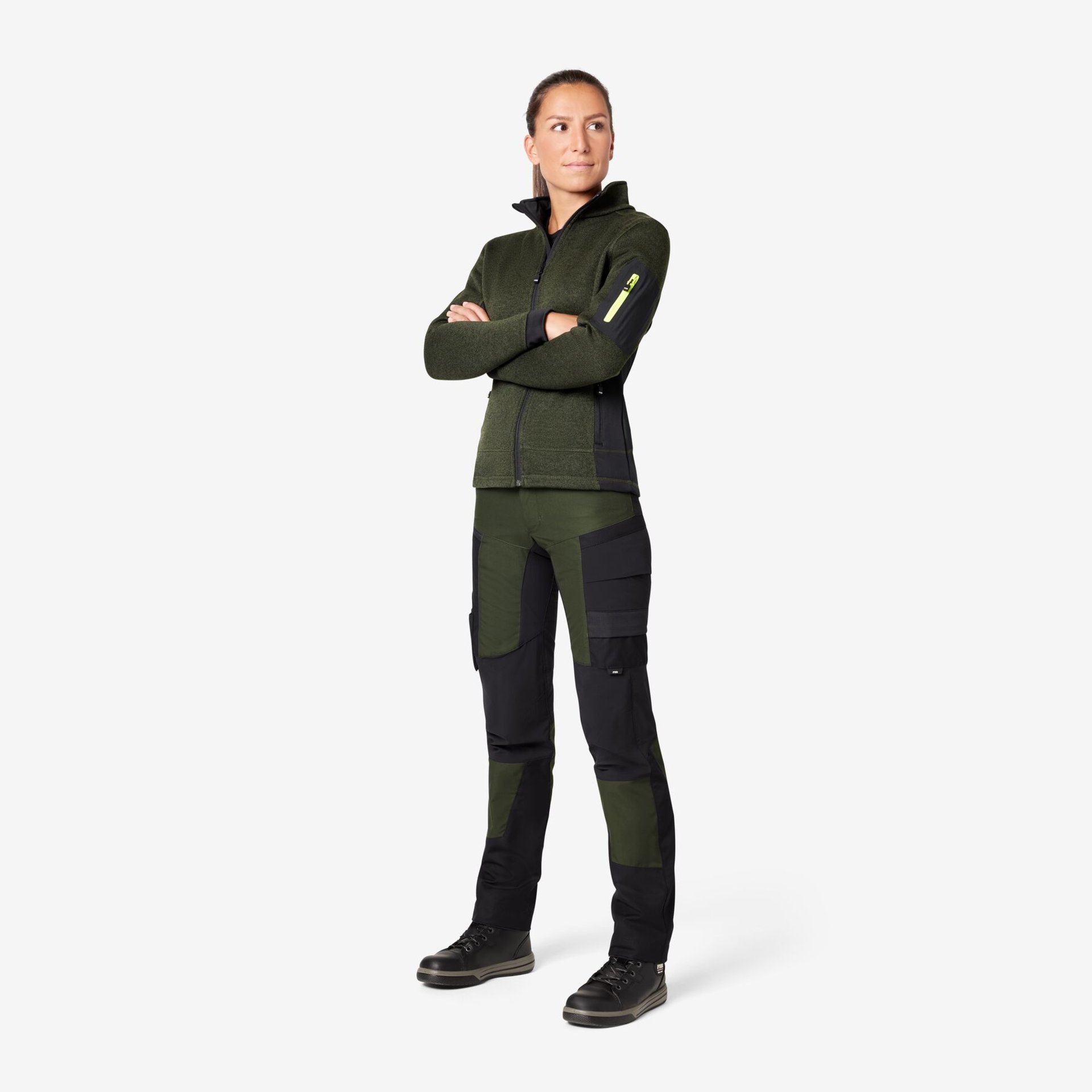 MARIEKE Strick-Fleece-Jacke Damen oliv-schwarz 3XL