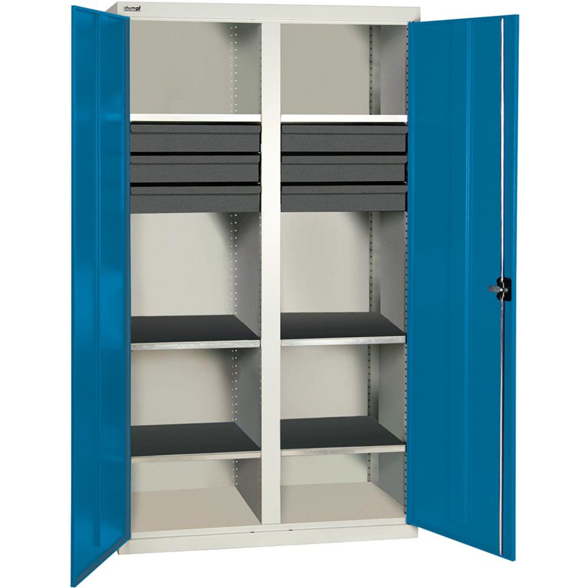 Werkzeugschrank B1000xT500xH1800 mm RAL 7035/5012 6 Schubladen, 6 Wannen