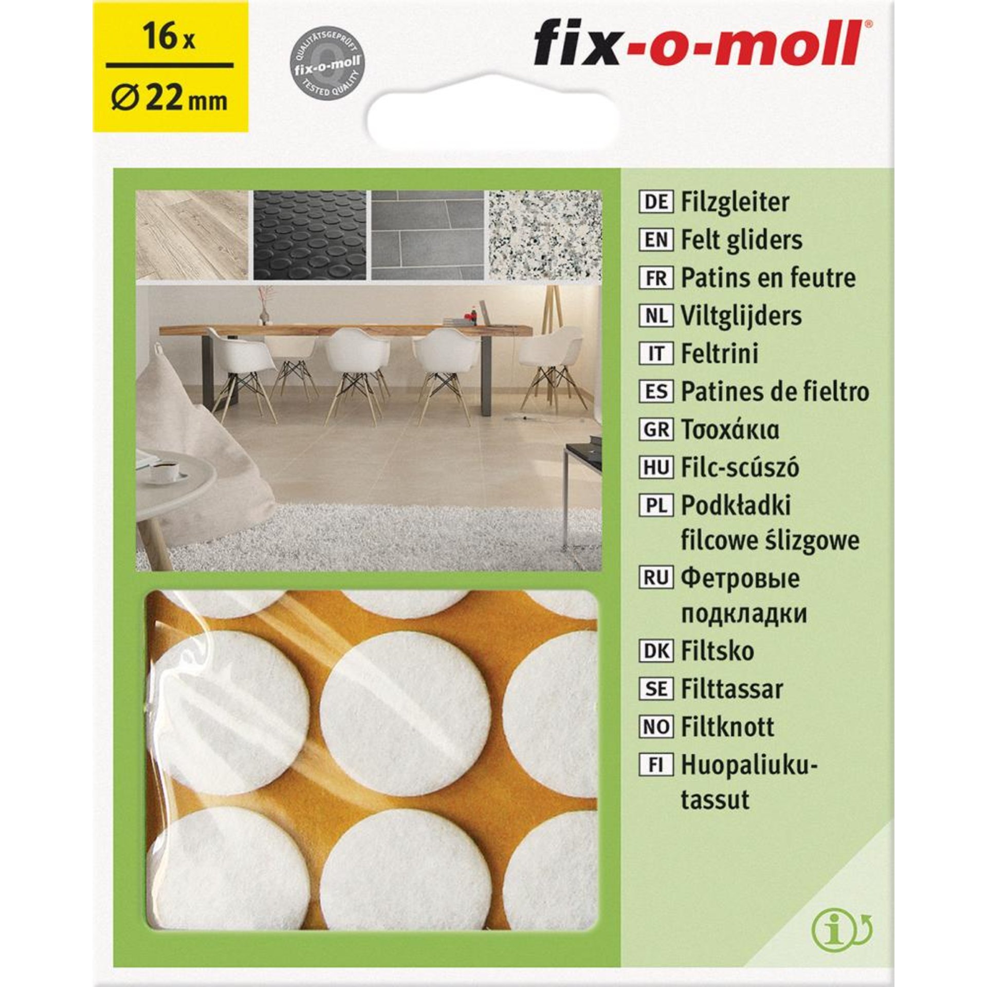 Filzgleiter klebend weiß 22mm Inh.16 St. fix-o-moll