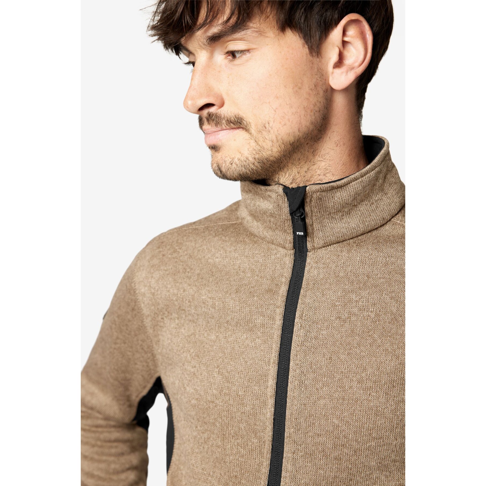 CHRISTOPH Strick-Fleece-Jacke Herren beige-schwarz 3XL