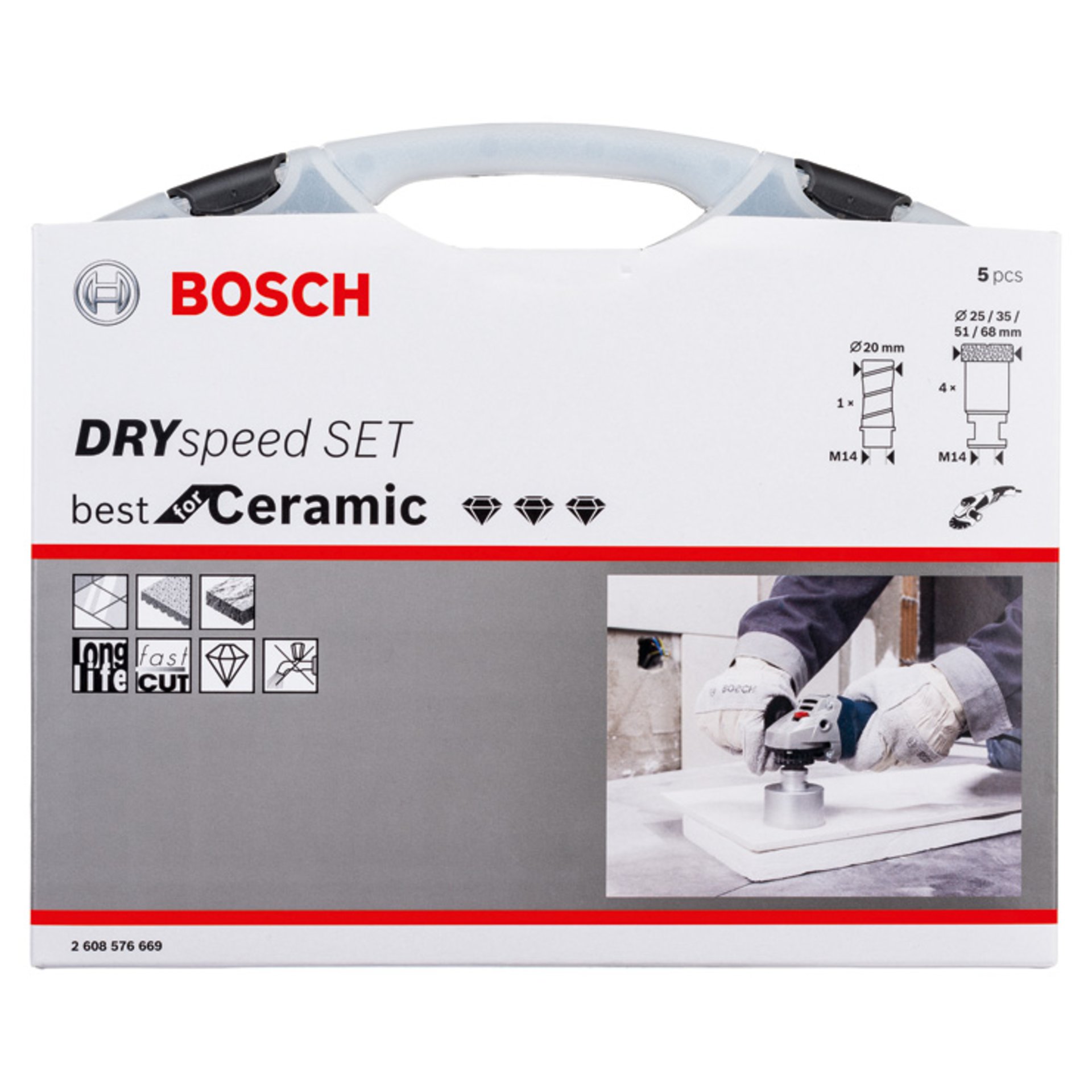 PRO Ceramic dry M14 Bohrkronen-Set, 68/51/35/25/20 x 33 mm, 5-tlg
