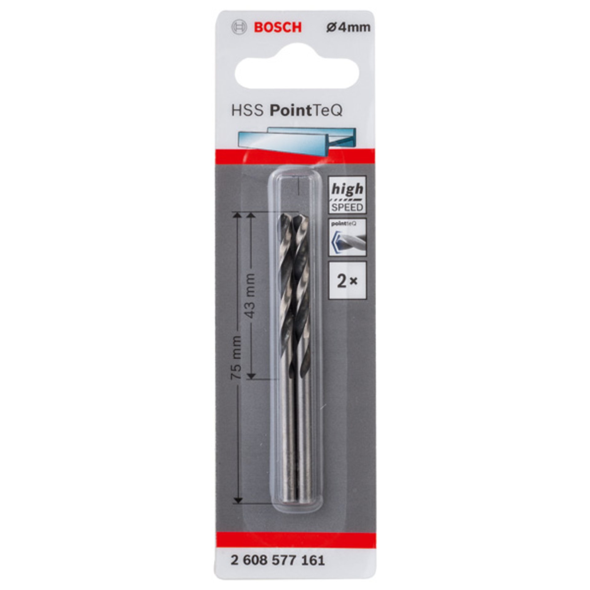 Metallspiralbohrer HSS PointTeQ, DIN 338, 4,0 mm, 2er-Pack
