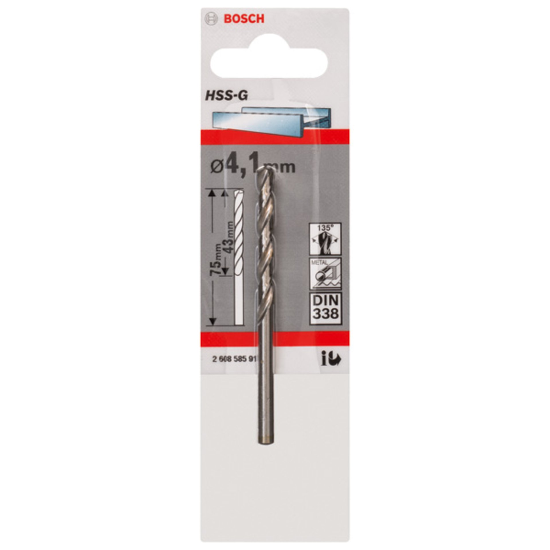 Metallbohrer HSS-G, DIN 338, 4,1 x 43 x 75 mm, 1er-Pack