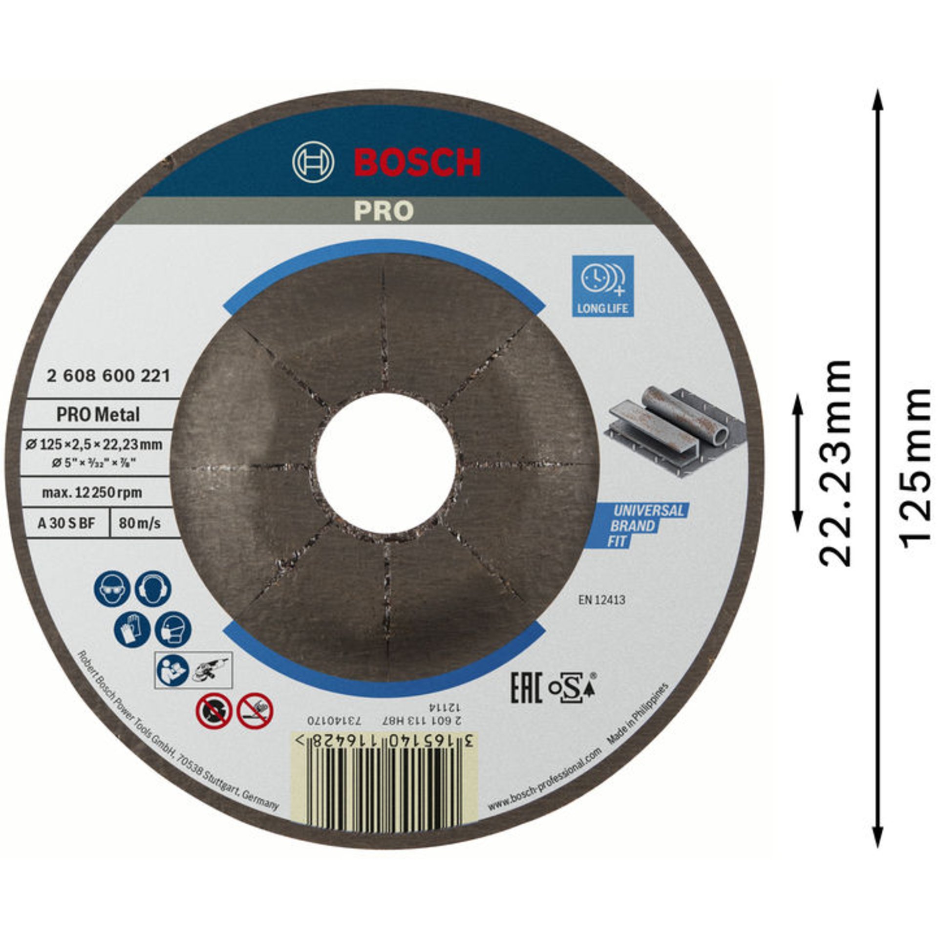 PRO Metal Trennscheibe, 125 x 2.5 x 22.23 mm, gekröpft, oSa