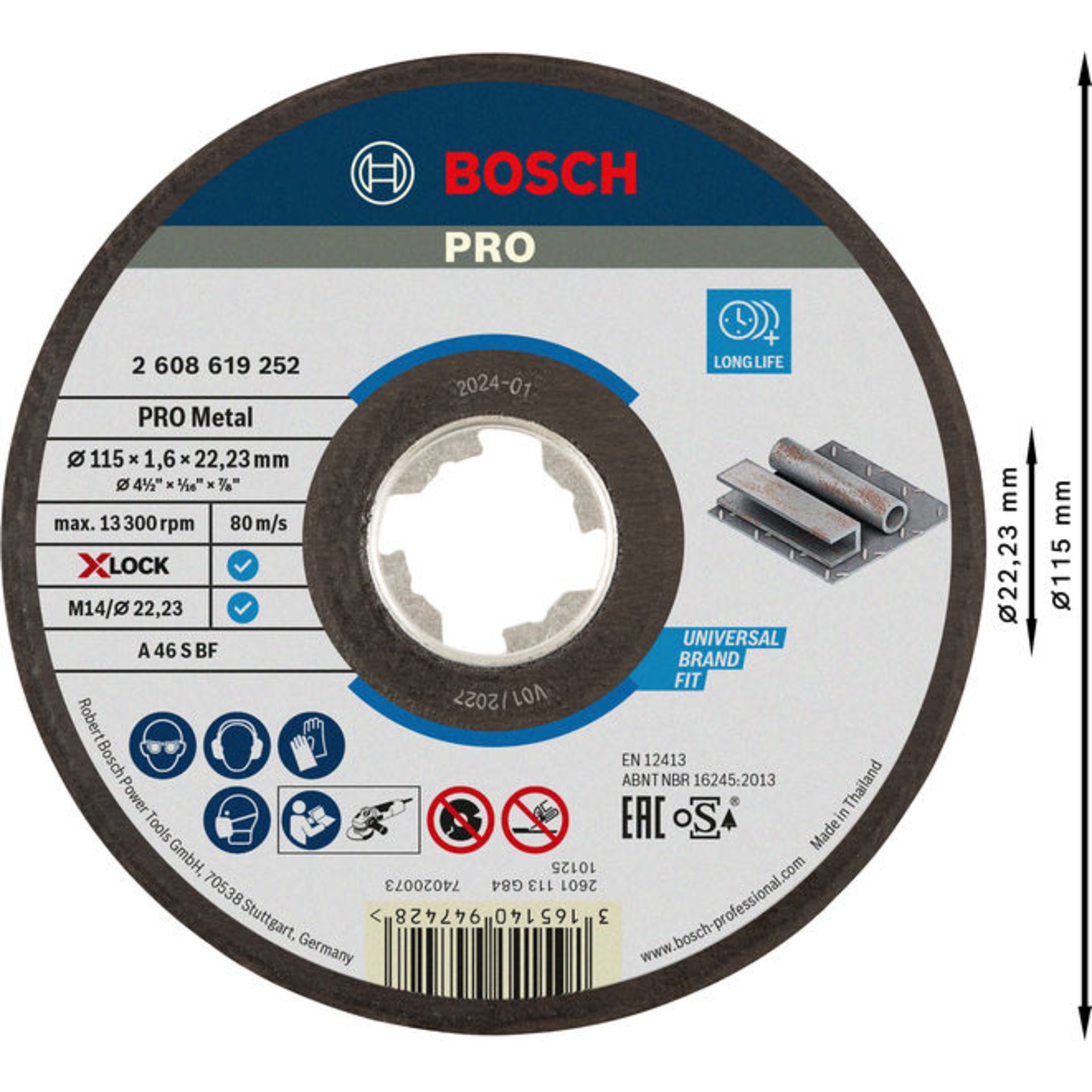 PRO Metal Gebundene Trennscheibe, 115 x 1,6 x 22,23 mm, X-Lock