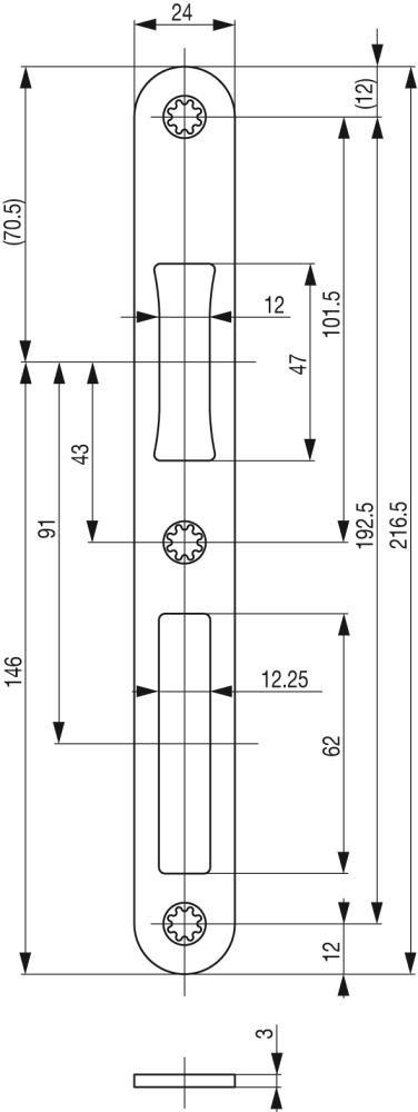 BKS Fl.schließbl., B-90000, Edelstahl, 24x216mm rd., DIN Links-Rechts,edelstahl,matt