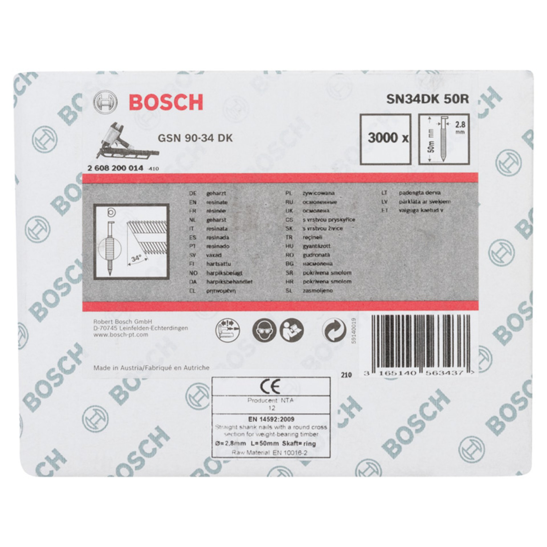 D-Kopf Streifennagel SN34DK 50R, 2,8 mm, 50 mm, blank, gerillt, 3000er-Pack