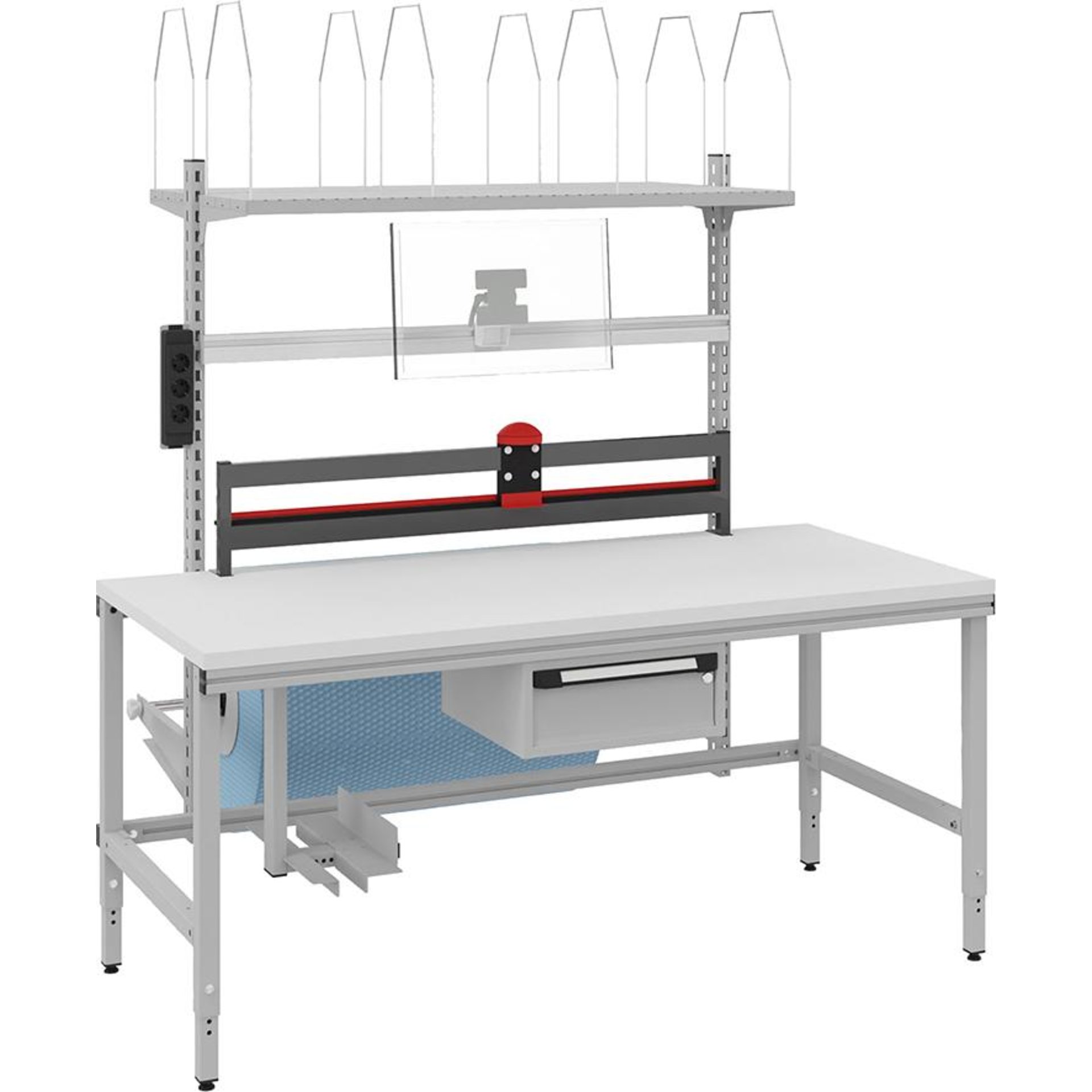 Verpackungstisch OK-V6 B1685xT800xH718-1018mm manuell verstellbar Tischplatte Melamin